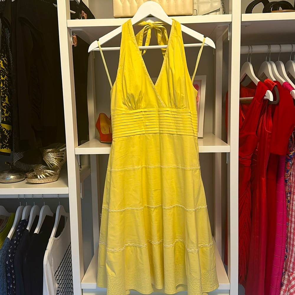 BCBGMaxAzria pastel yellow cotton halter A-line dress